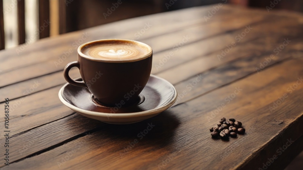 cup of coffee on wooden table cup of coffee on wooden table