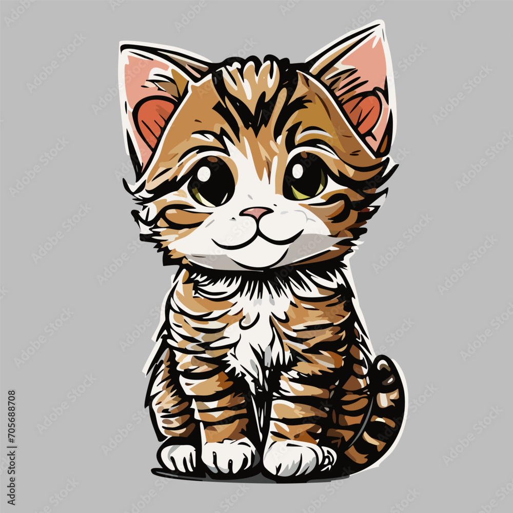 Cute little cat in cartoon style alone. Vector illustration