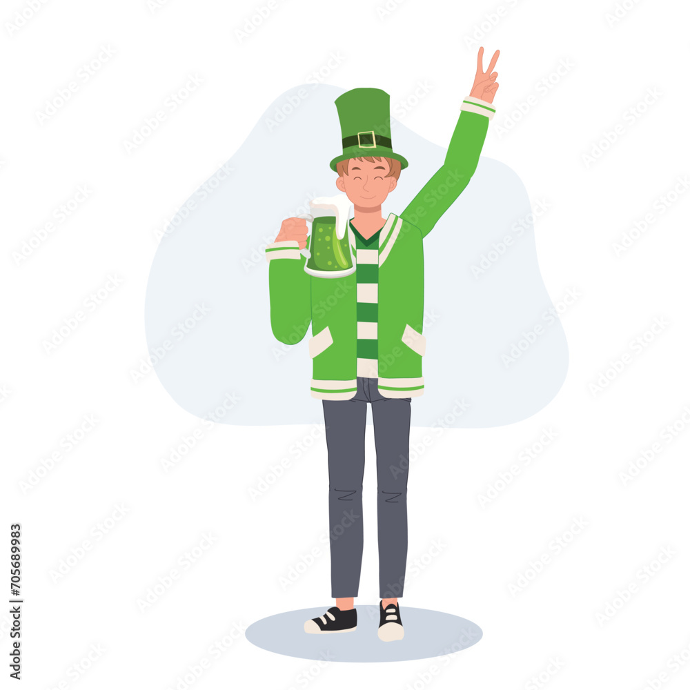 St Patrick's Day Celebration with Green Beer. Smiling Man Celebrating with Green Beer St Patrick's Day Celebration with Green Beer. Smiling Man Celebrating with Green Beer