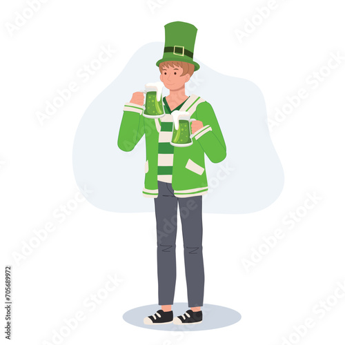 St Patrick's Day Celebration with Green Beer. Smiling Man Celebrating with Green Beer