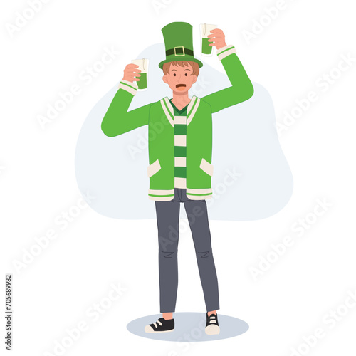 St Patrick's Day Celebration with Green Beer. Smiling Man Celebrating with Green Beer