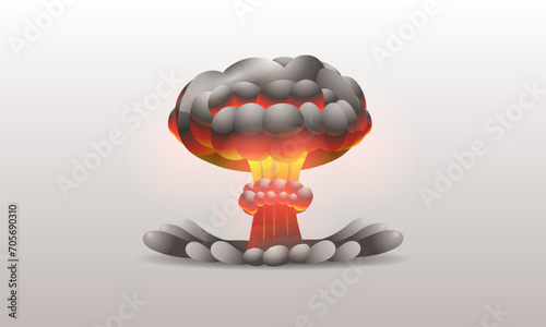 Huge mushroom cloud from an nuclear explosion. Atomic explosion isolated on light gradient background. Dangerous explosive detonation, atomic comics detonators for website, designing, mobile & app.