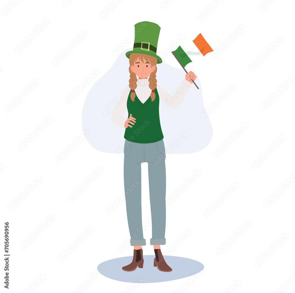 St. Patrick's Day Festive. Joyful Woman with Irish Flag St. Patrick's Day Festive. Joyful Woman with Irish Flag