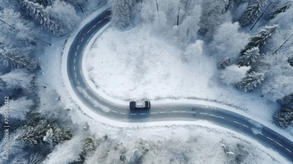 Semi Truck on Snowy Winter Road