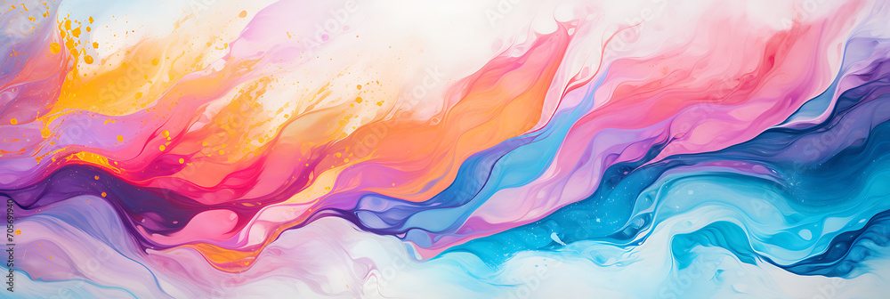 Abstract swirls of paint in various vibrant colors, creating a visually appealing artistic background. Copy Space.