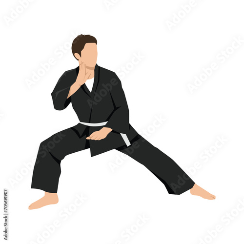 Young man doing Pencak Silat Martial Arts combat sport. Flat vector illustration isolated on white background