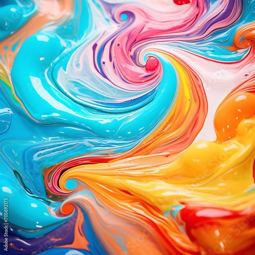 Abstract swirls of paint in various vibrant colors  creating a visually appealing artistic background. Copy Space.