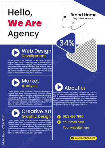 Template vector design for Brochure, Annual Report, Magazine, Poster, Corporate Presentation, Portfolio, Flyer, layout modern with blue color size A4, Front and back, Easy to use and edit.
