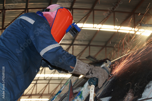 Steel welder builds technical, industrial steel welder in technical factory