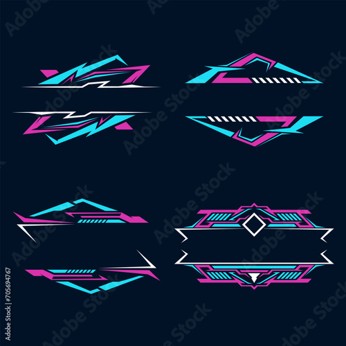 Collection of modern gaming borders. Racing style badge. Futuristic blank badge logo