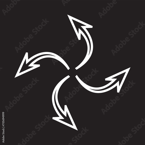 Four directions icon vector. Four side arrow icon sign symbol vector. Arrows pointing from the center vector icon illustration isolated on black background