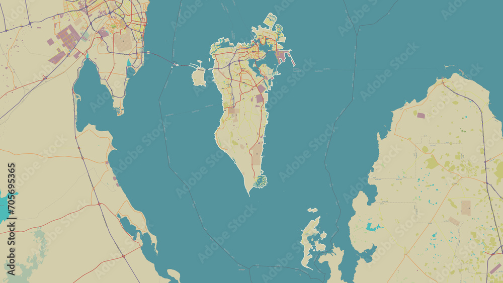 Fototapeta premium Bahrain outlined. OSM Topographic Humanitarian style map