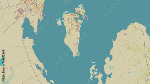 Bahrain outlined. OSM Topographic Humanitarian style map