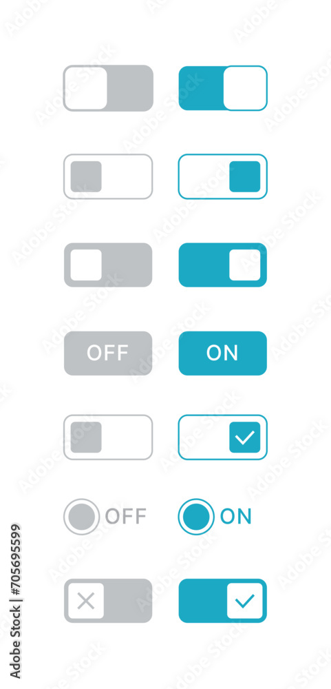 Set of computer, system, internet, web, app, mobile interface graphic elements. A set of various types of on and off effect ui icon designs. Set of computer, system, internet, web, app, mobile interface graphic elements. A set of various types of on and off effect ui icon designs.