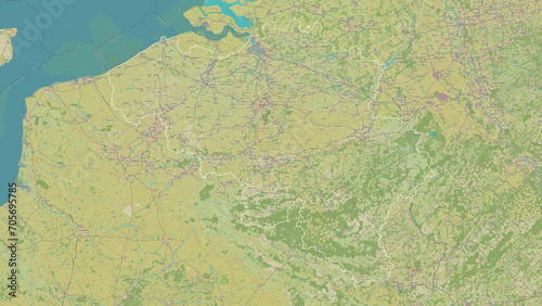 Belgium outlined. OSM Topographic Humanitarian style map