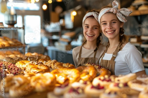 Friendly Bakery Staff with Fresh Pastries  Small Business Concept