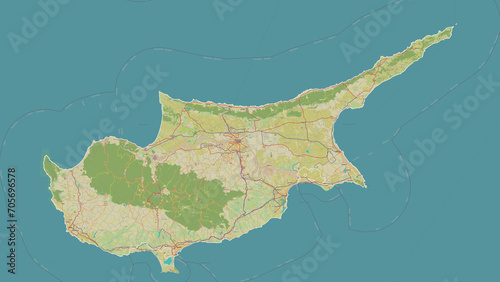 Cyprus outlined. OSM Topographic Humanitarian style map