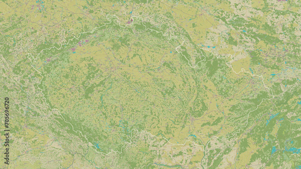 Czechia outlined. OSM Topographic Humanitarian style map