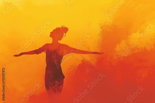 Silhouette of a Woman in Orange Hues, Freedom Concept