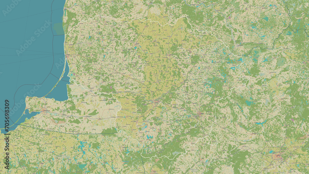 Fototapeta premium Lithuania outlined. OSM Topographic Humanitarian style map