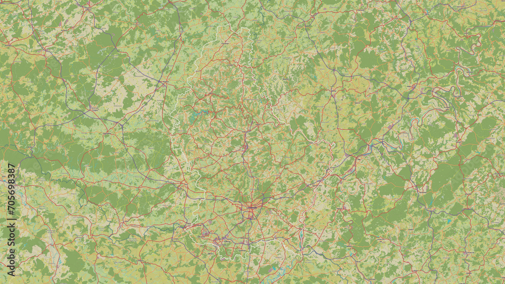 Luxembourg outlined. OSM Topographic Humanitarian style map