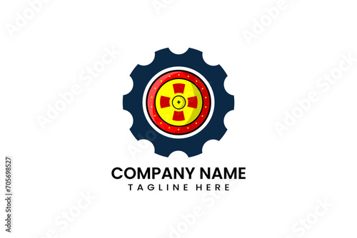 Flat modern gear mechanical engineering shield logo template icon symbol vector design illustration
