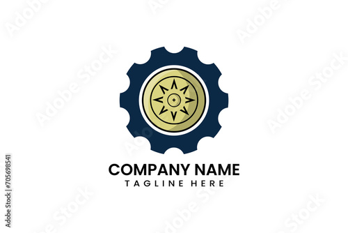 Flat modern gear mechanical engineering shield logo template icon symbol vector design illustration