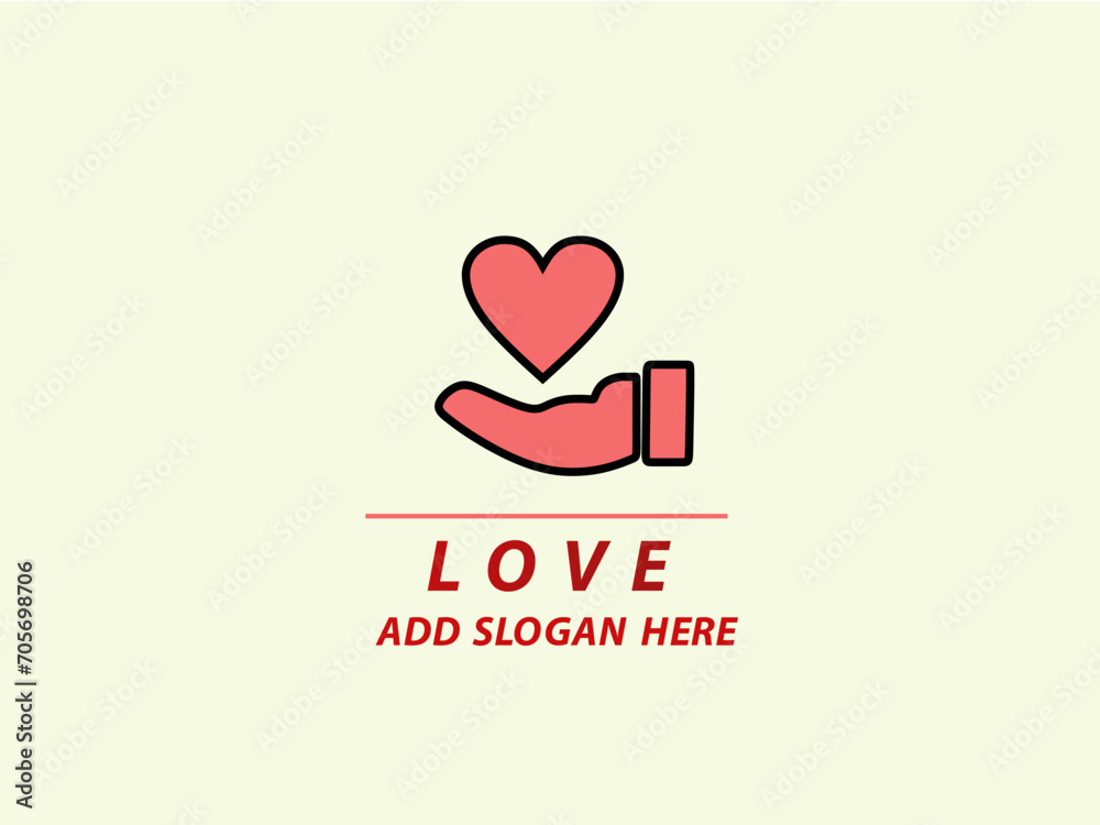Heart logo and icons on isolated background