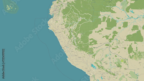 Peru outlined. OSM Topographic Humanitarian style map