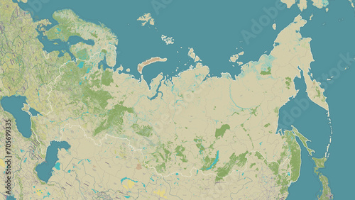 Russia outlined. OSM Topographic Humanitarian style map