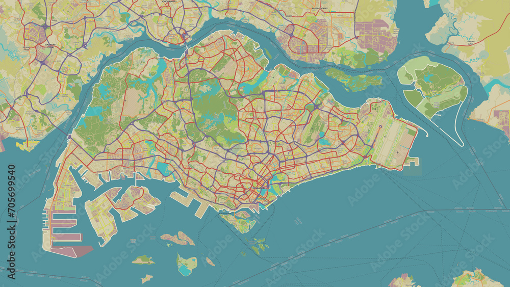 Naklejka premium Singapore outlined. OSM Topographic Humanitarian style map