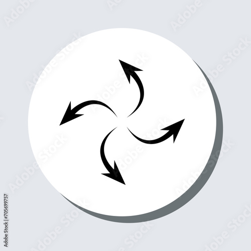 Four directions icon vector. Four side arrow sign symbol in trendy flat style. Arrows pointing from the center vector icon illustration in circle isolated on gray background