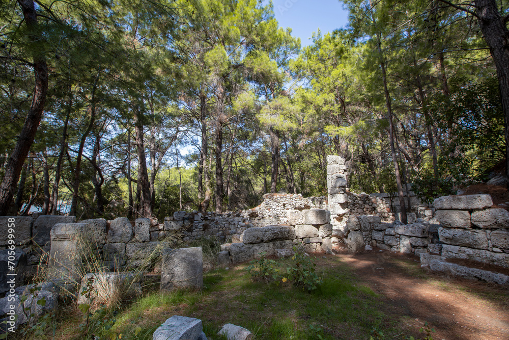 Phaselis Ancient City in Kemer of Antalya. Glorious beaches, calm sea, fab snorkelling and all set within ancient ruins that set the imagination. The charming historical place a the tranquil beach.