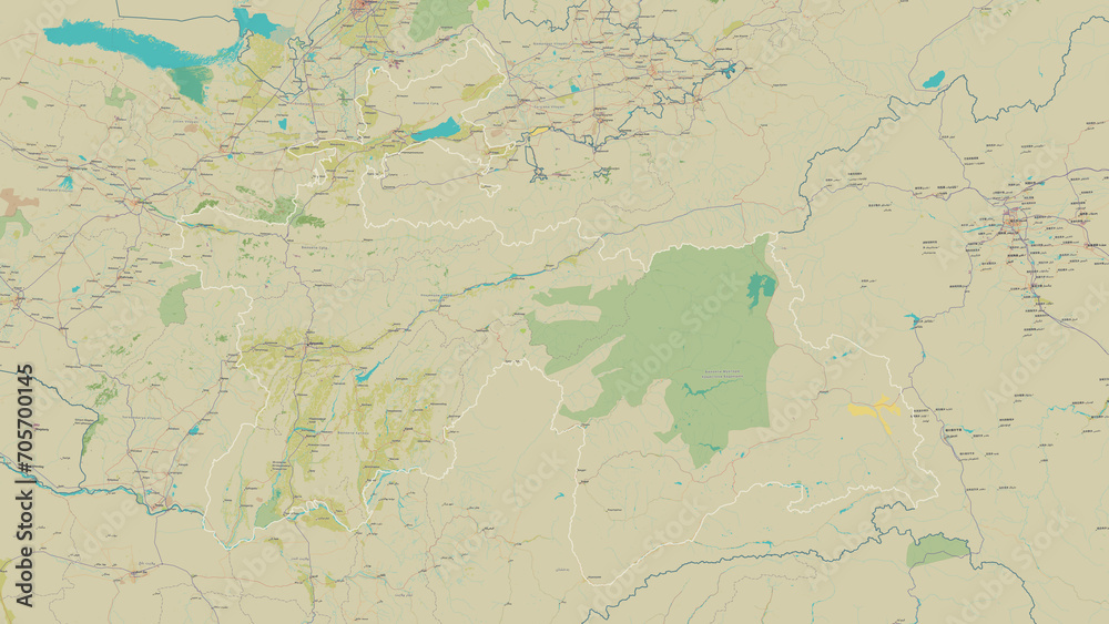 Tajikistan outlined. OSM Topographic Humanitarian style map