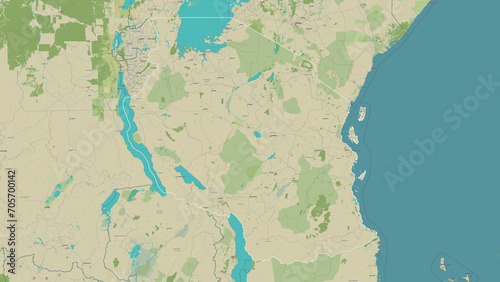Fototapeta Naklejka Na Ścianę i Meble -  Tanzania outlined. OSM Topographic Humanitarian style map
