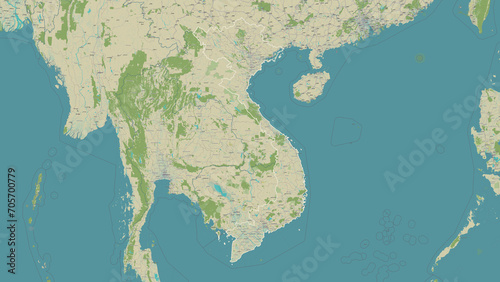 Fototapeta Naklejka Na Ścianę i Meble -  Vietnam outlined. OSM Topographic Humanitarian style map