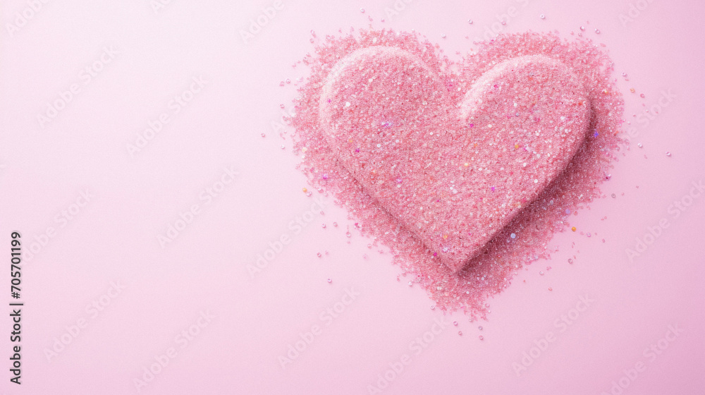 Pink glitter heart on a pink background. Valentine's day concept.