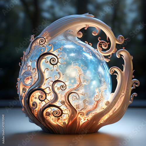 Glass egg covered with single marble tentacolus 04