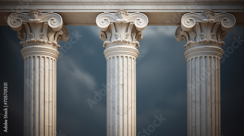 Greek architectural Pillar. Marble stone column, Ancient Greek style building architectural detail photo