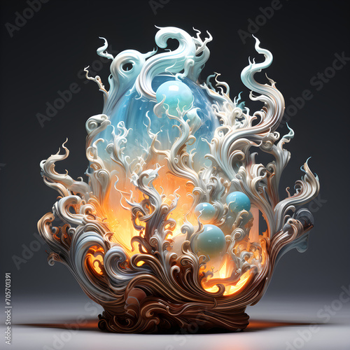 Glass egg covered with single marble tentacolus 05