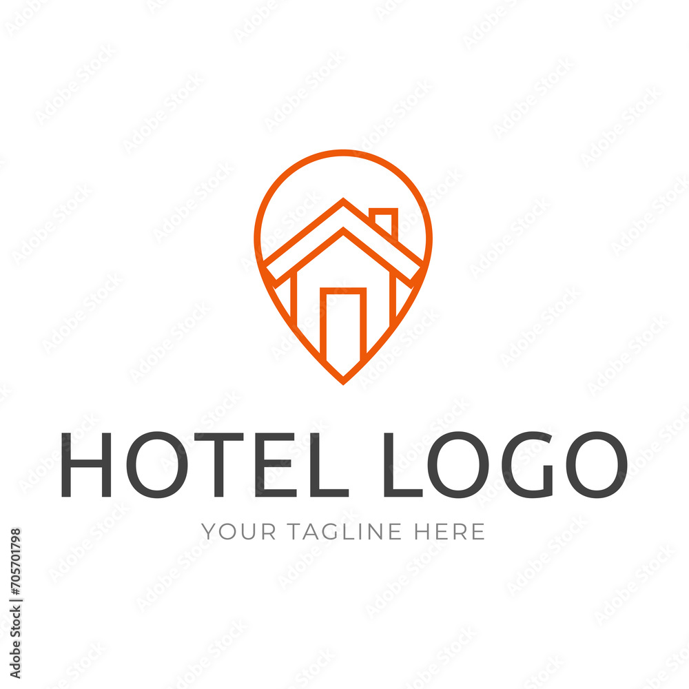 Hotel Logo. Hotel point logo vector. Pin icon with hotel symbol combination isolated on white background.
Hotel Logo. Hotel point logo vector. Pin icon with hotel symbol combination isolated on white background.