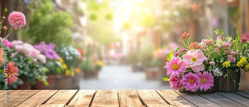 Quaint Cafe Terrace with Floral Arrangements for Mother's Day
