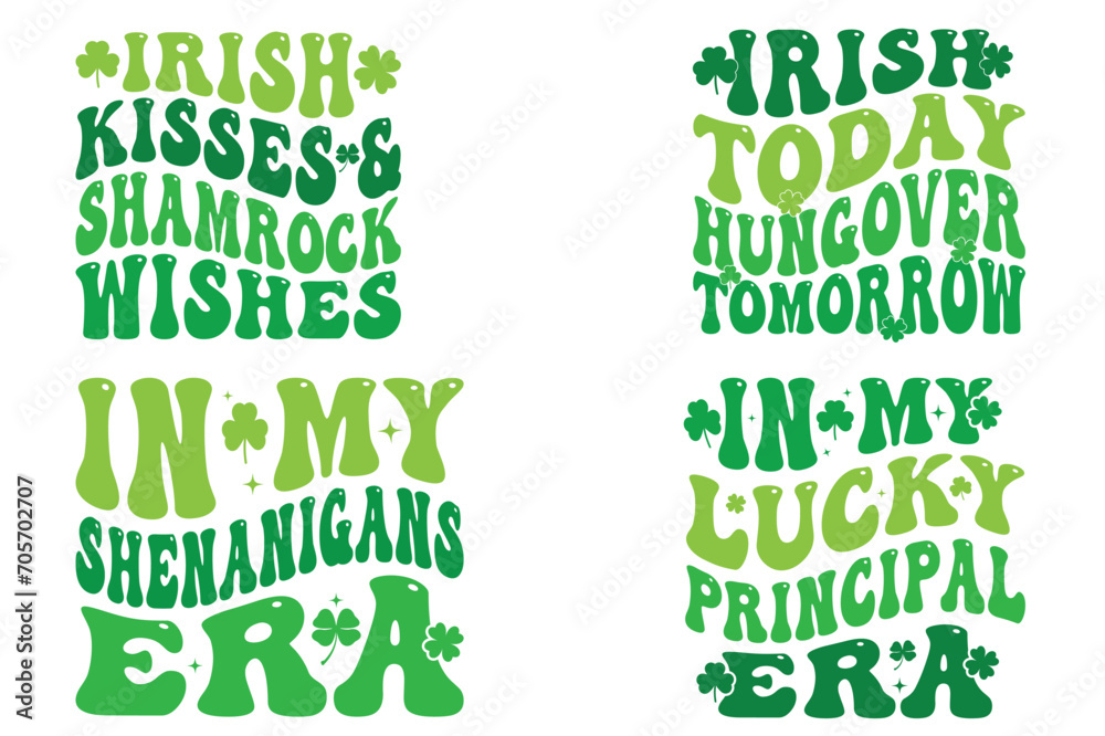 Irish Kisses And Shamrock Wishes, Irish Today Hungover Tomorrow, in My Shenanigans Era, In My Lucky Principal Era retro St Patrick's Day 2024 t-shirt designs