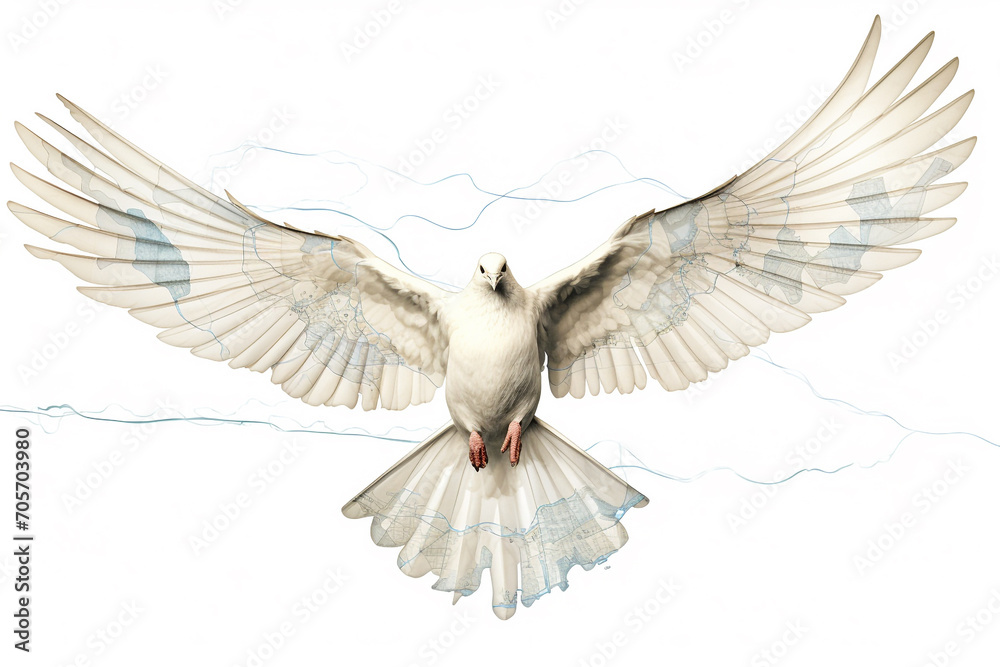 Obraz premium Animal, symbols concept. Abstract dove or pigeon made of maps colorful illustration. Symbol of love and peace