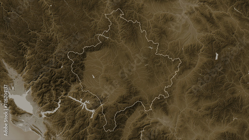Kosovo outlined. Sepia elevation map