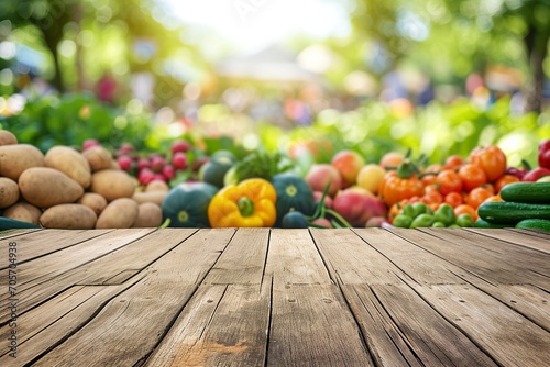 Colorful Farmer's Market Summer Theme with Table Top and Copy Space