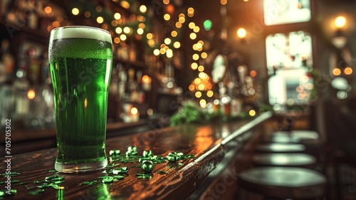 Cozy Irish Pub Saint Patrick's Day Background with Green Beer