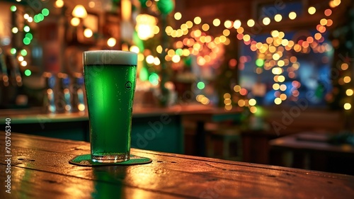 Cozy Irish Pub Saint Patrick's Day Background with Green Beer