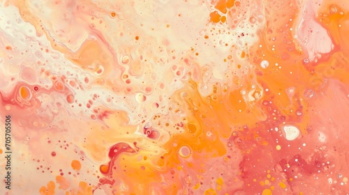Abstract background in peach, pink and yellow colors with liquid acryllic splashes texture