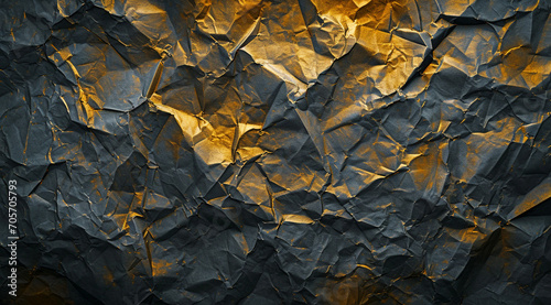 abstract geometric crumpled paper texture gold black background minimalist modern graphic design, light, elegant, dynamic, universal © G_Art